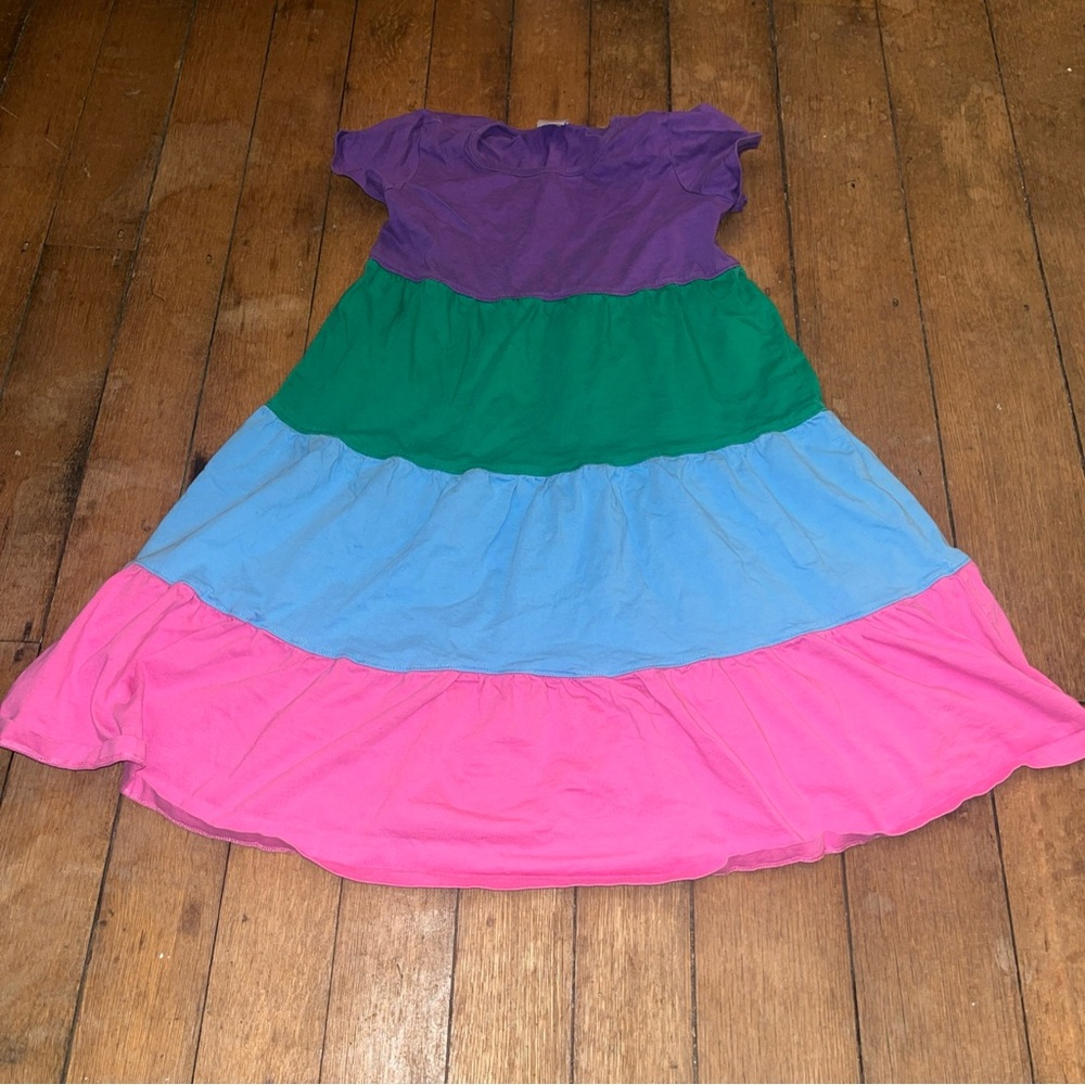 Hanna Andersson Girl’s Sz 12 Color Block Cotton Dress - Purple Green Blue Pink - Picture 5 of 9